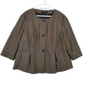 Talbots Woman Wool Skirt Suit Set 18W Brown Check Peplum Jacket Pleated Skirt